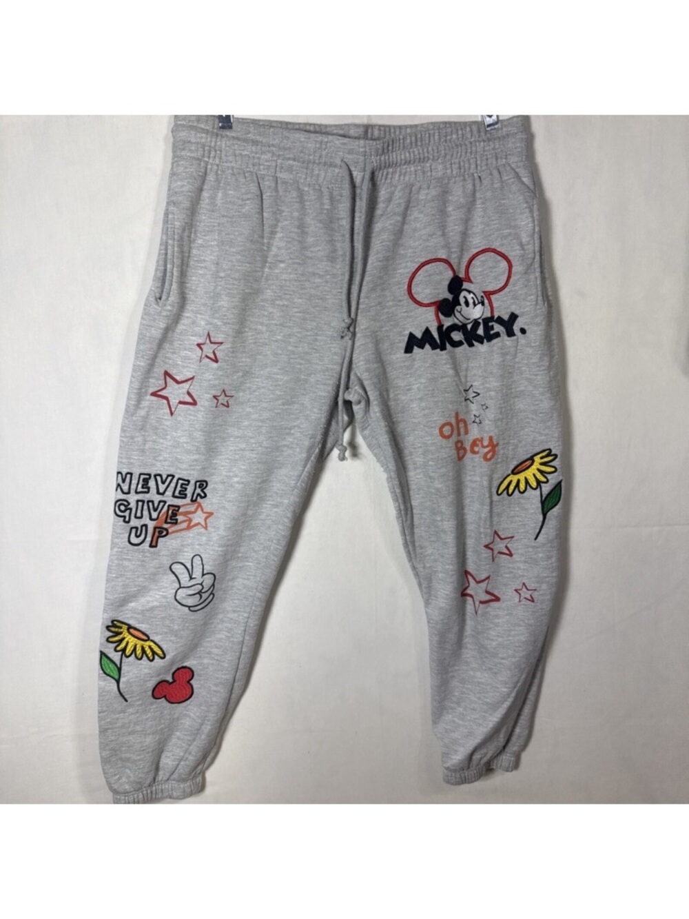 Disney Grey Sweatpants with Mickey & Colorful Graphics